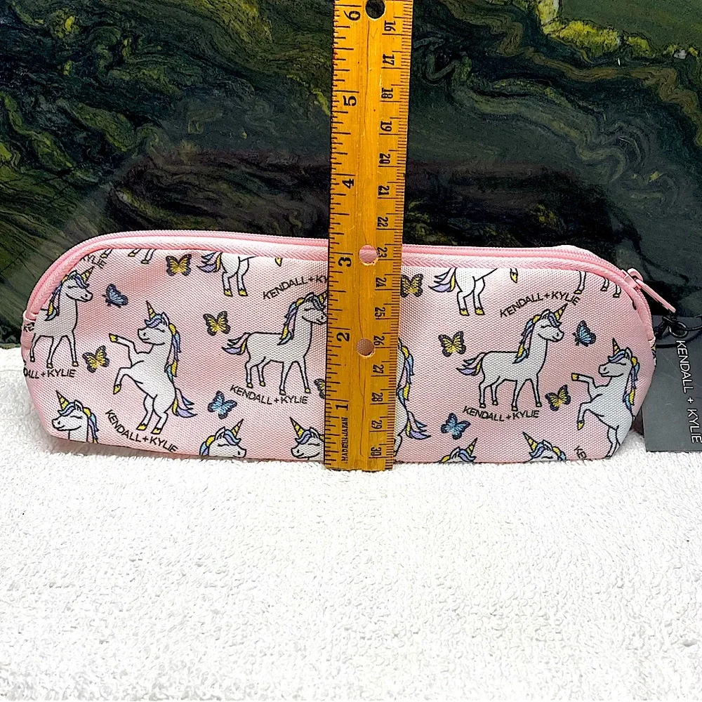Kendall + Kylie Unicorns and Butterflies Print Bag Pouch Pink Zip Top New